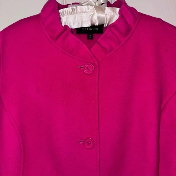Talbots 🧥Jacket Size 12 Hot Pink Wool Blend Ruffle Collar Peplum Feminine, EUC - Picture 4 of 9